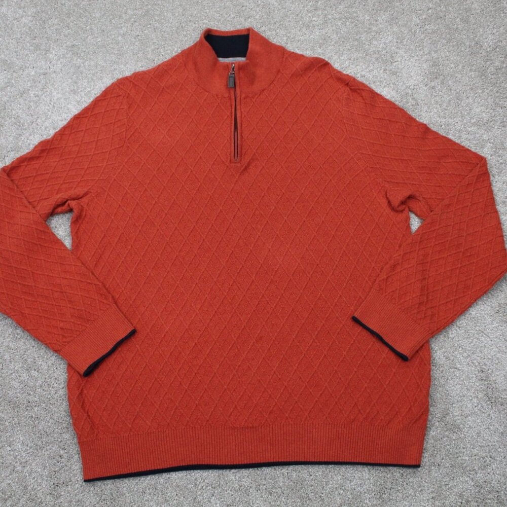 Jos.‎ A. Bank Sweatshirt Mens XL Orange 1/4 Zip Traditional Fit Pima Cotton